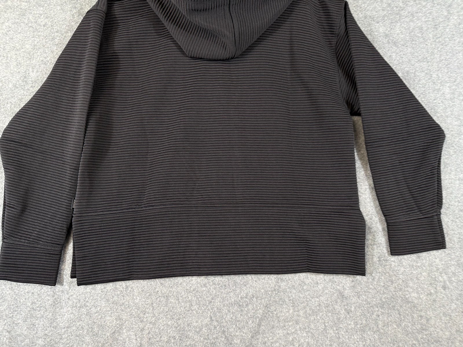 DKNY Ottoman Full Zip Hoodie Womens Medium Black Stretch Lined Drawstring NWT