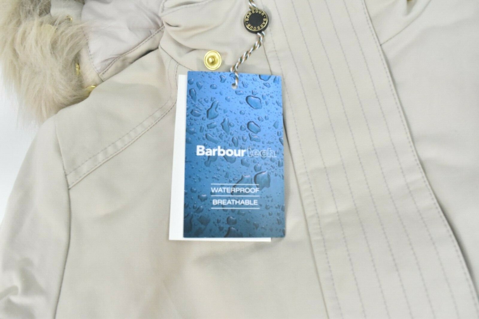 Barbour Women Bute Down Coat Jacket New Beige US 6 Waterproof Faux-Fur Hooded