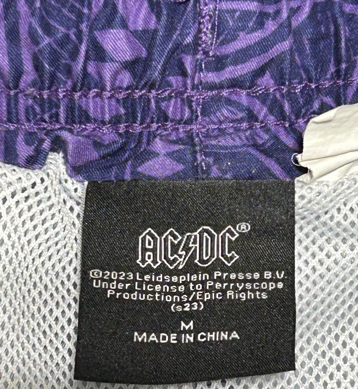 AC/DC Mens Swim Shorts Sz Medium Trunks Dark Purple Drawstring