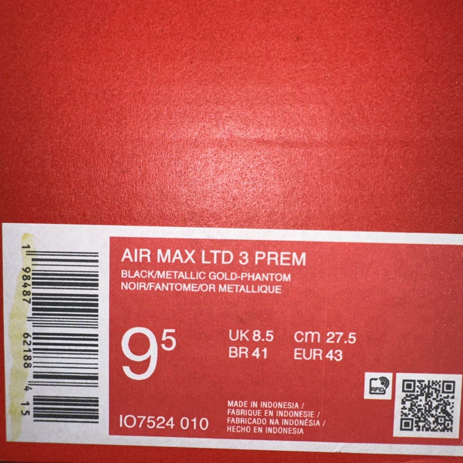 Nike Men’s Size 9.5 Air Max Ltd 3 PRM (IO7524 010) Black Running Sneaker Sports