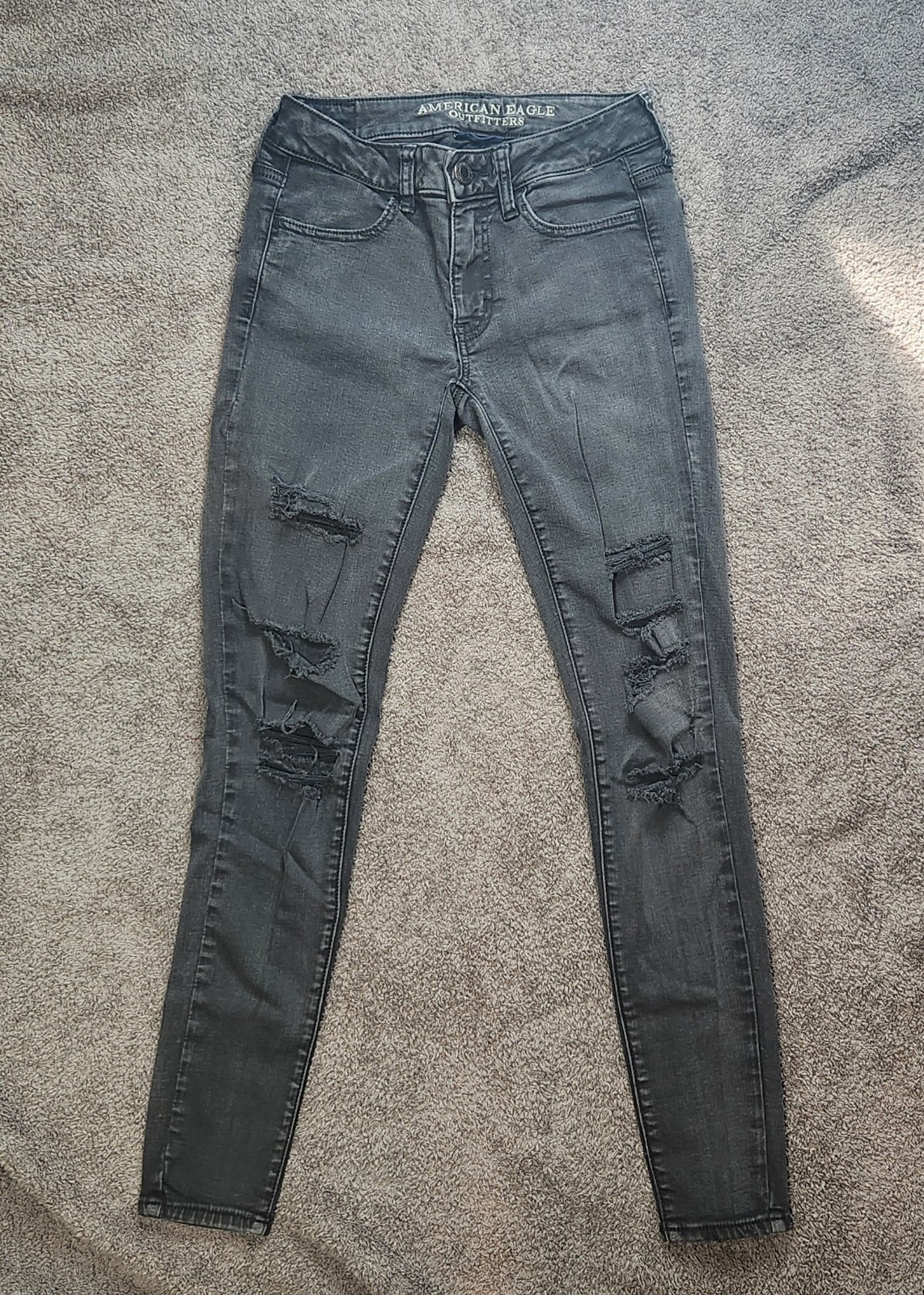 Black Destroy American Eagle Outfitters Low Rise Jeggings Skinny Jeans 2 Grunge