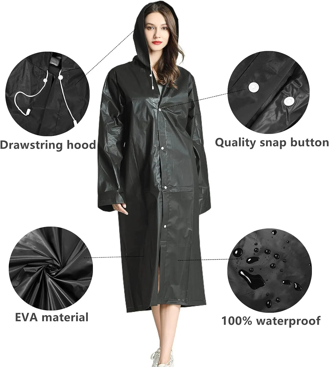 Unisex Adult Raincoat Waterproof Rain Coat Hooded Jacket Poncho Rainwear Camping