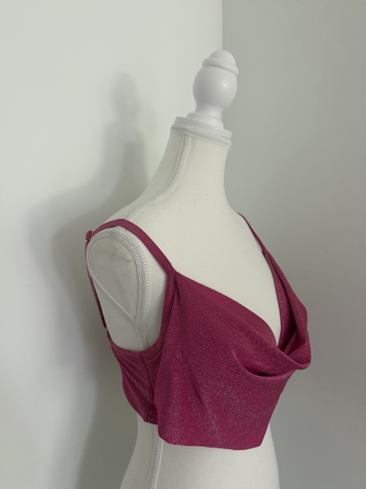 Sparkly Pink Shimmer Solid Bikini Top Padded Lined Adjustable Straps Size M