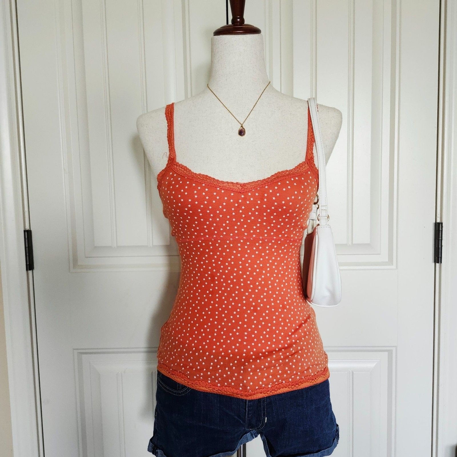 Vintage Kirra Orange Cami White Stars Pattern Cotton