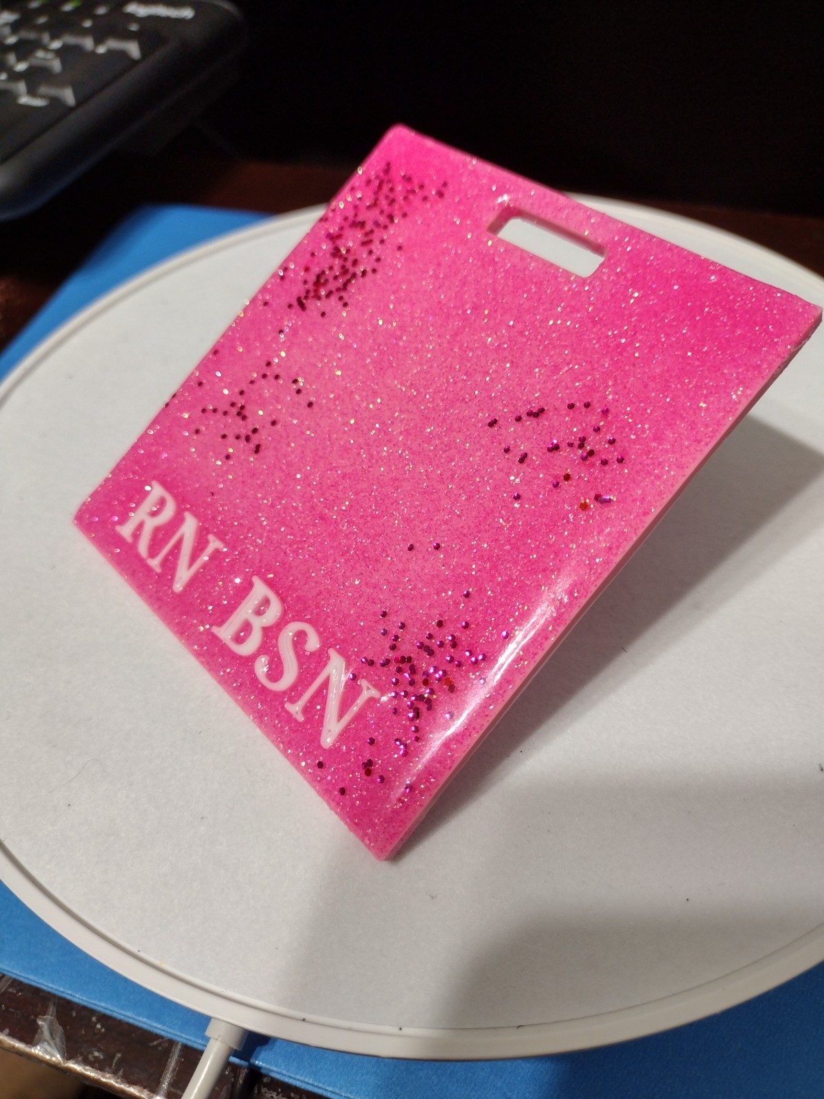 Badge Buddy or Buddy Badge With Your Title of RN BSN. With pink glitter design