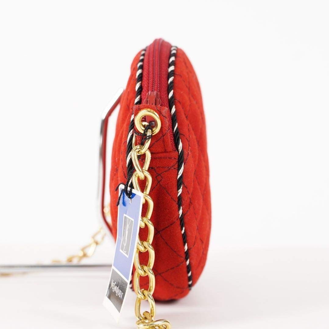 Yves Saint Laurent Shoulder Bag w/Tag Suede Red Size: W:6.7 × H:5.1in. [Unused]