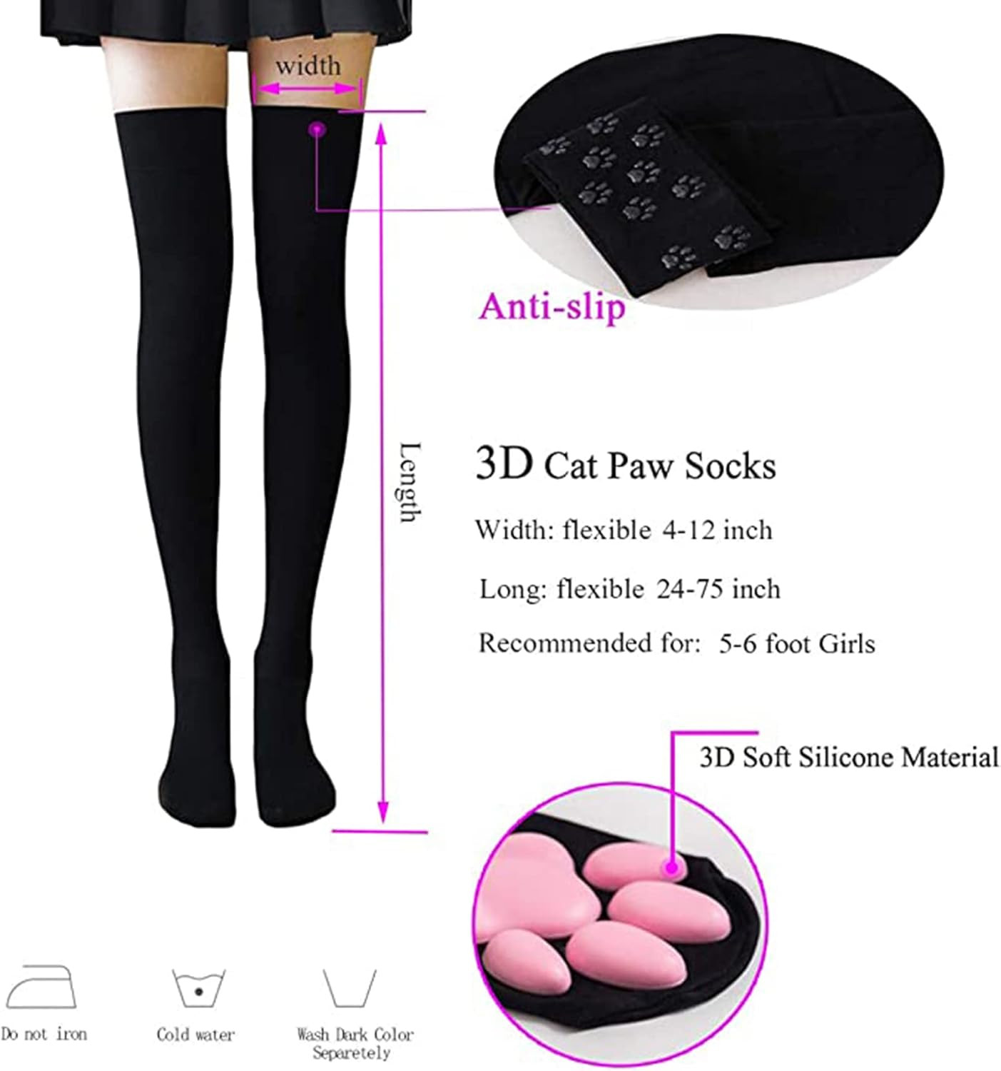 Cat Paw Thigh High Socks Golves, Cute Soft 3D Toe Beans Socks Mittens Kitten Cla