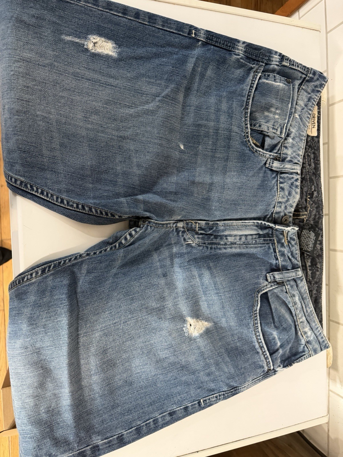 Buffalo David Bitton Men’s Blue Straight Distressed Denim Jeans Mid Rise
