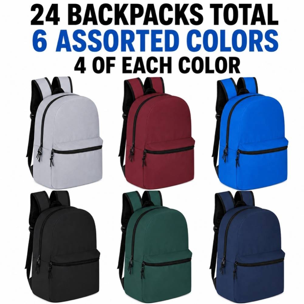 24 Pack Kids Backpacks Bulk 15″ School Bookbags Wholesale Bags 6 Assorted Colors