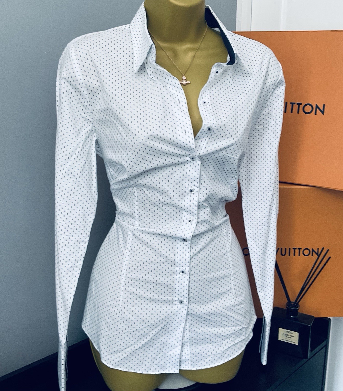 Pristine Hawes & Curtis Fitted Robby Spot Cottond Shirt Blouse UK Size 14