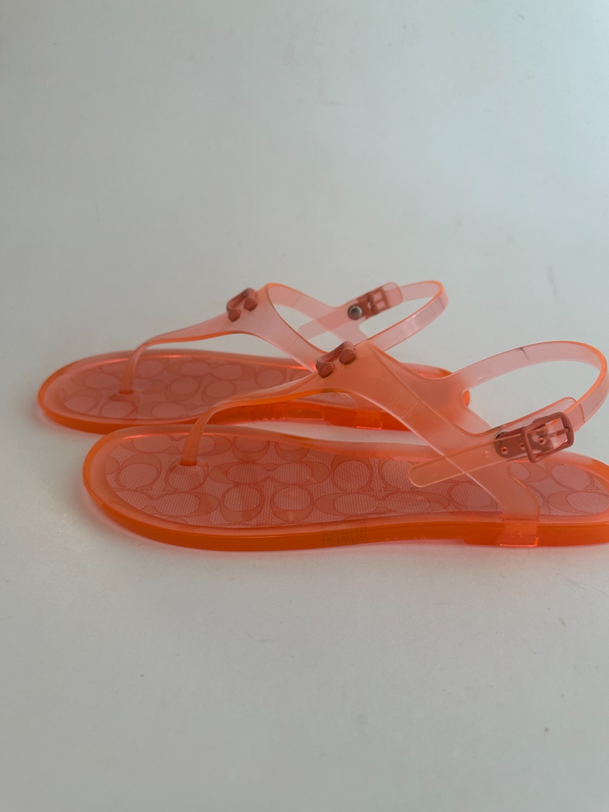 COACH Natalee Jelly Sandals SZ. 8 Orange Tangerine Logo Thong Sandals New Strap