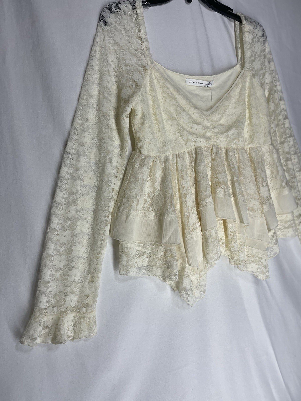 NWT Altar’d State Ivory Lillian Lace Babydoll Top Size L Boho Romantic Coquette