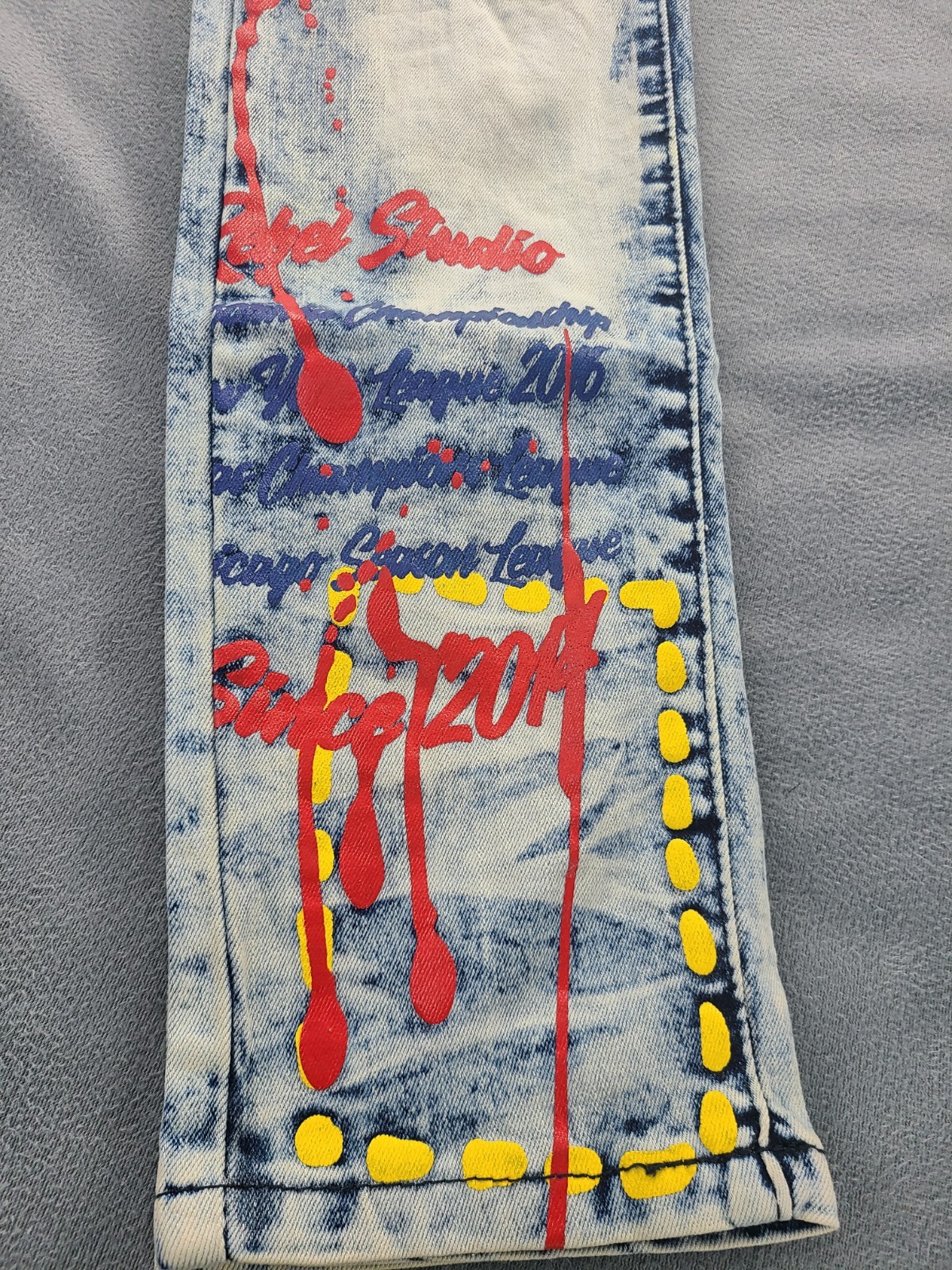 Rue 21 Premium Men’sBlue Design Patch Distressed Jeans Skinny Fit Jean 34×34 NWT
