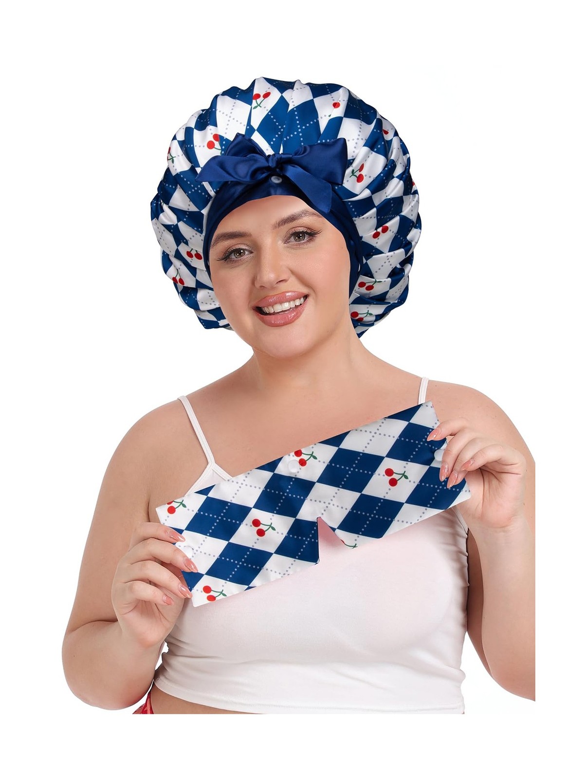 Pleated Silk Sleeping Bonnet with Eye Mask Double Layer Satin H… Fast USA SHIP
