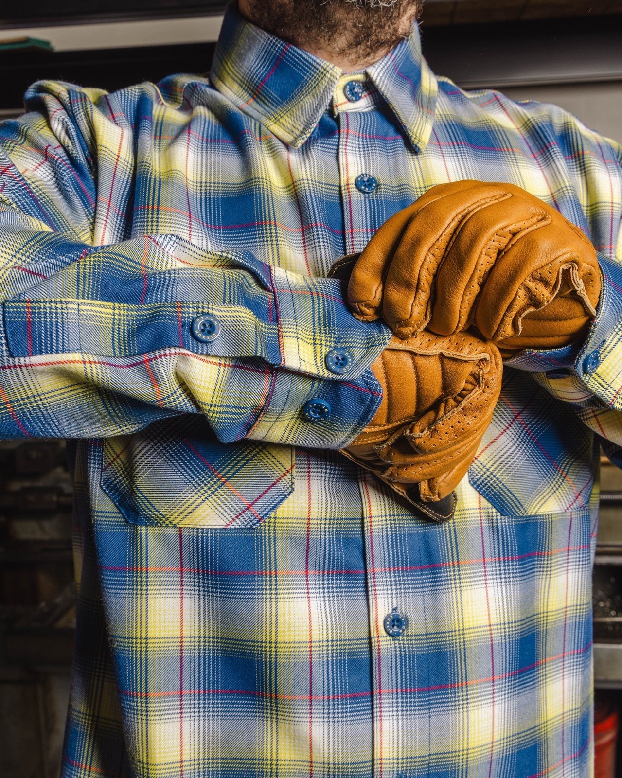 DIXXON Flannel “WD-40” Men’s Size XL Collab Plaid Blue Yellow Button Shirt