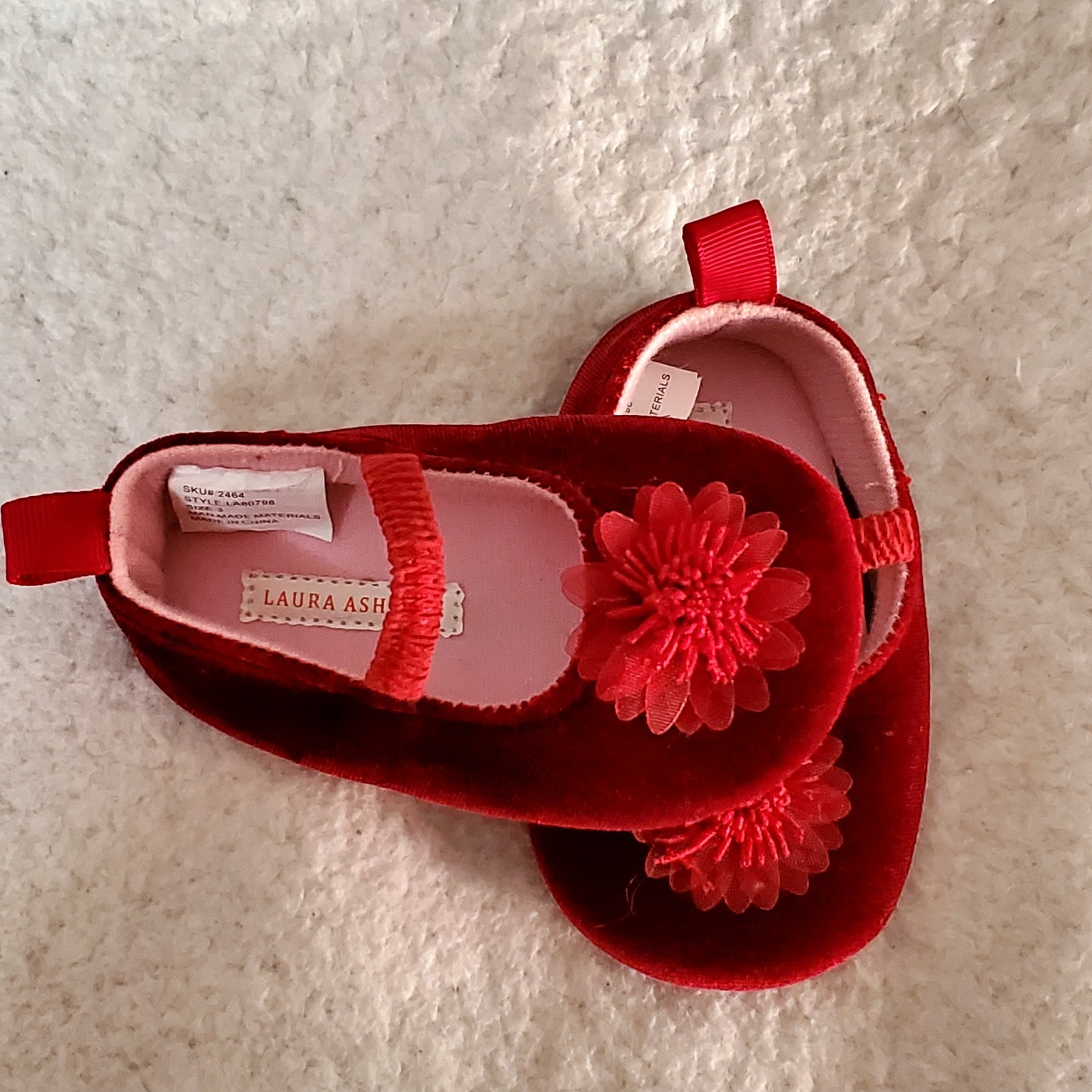 Laura Ashley Mary Jane Red Dress Shoes Flower Accent Size 3 Man Made Materials
