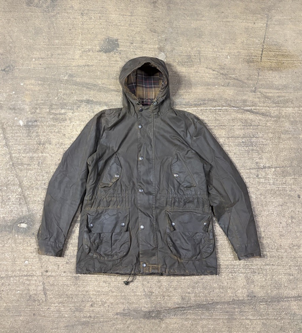 Vintage Waxed Barbour Bedale hooded fleece rain jacket size Small
