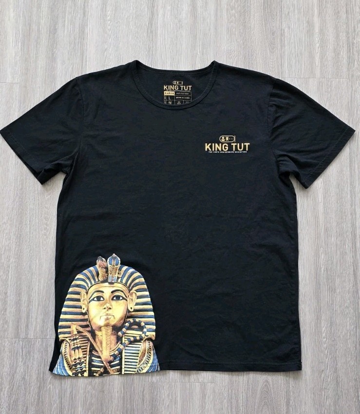 King Tut Tutankhamun Pharaoh Graphic T Shirt Black Cotton Egypt Size L