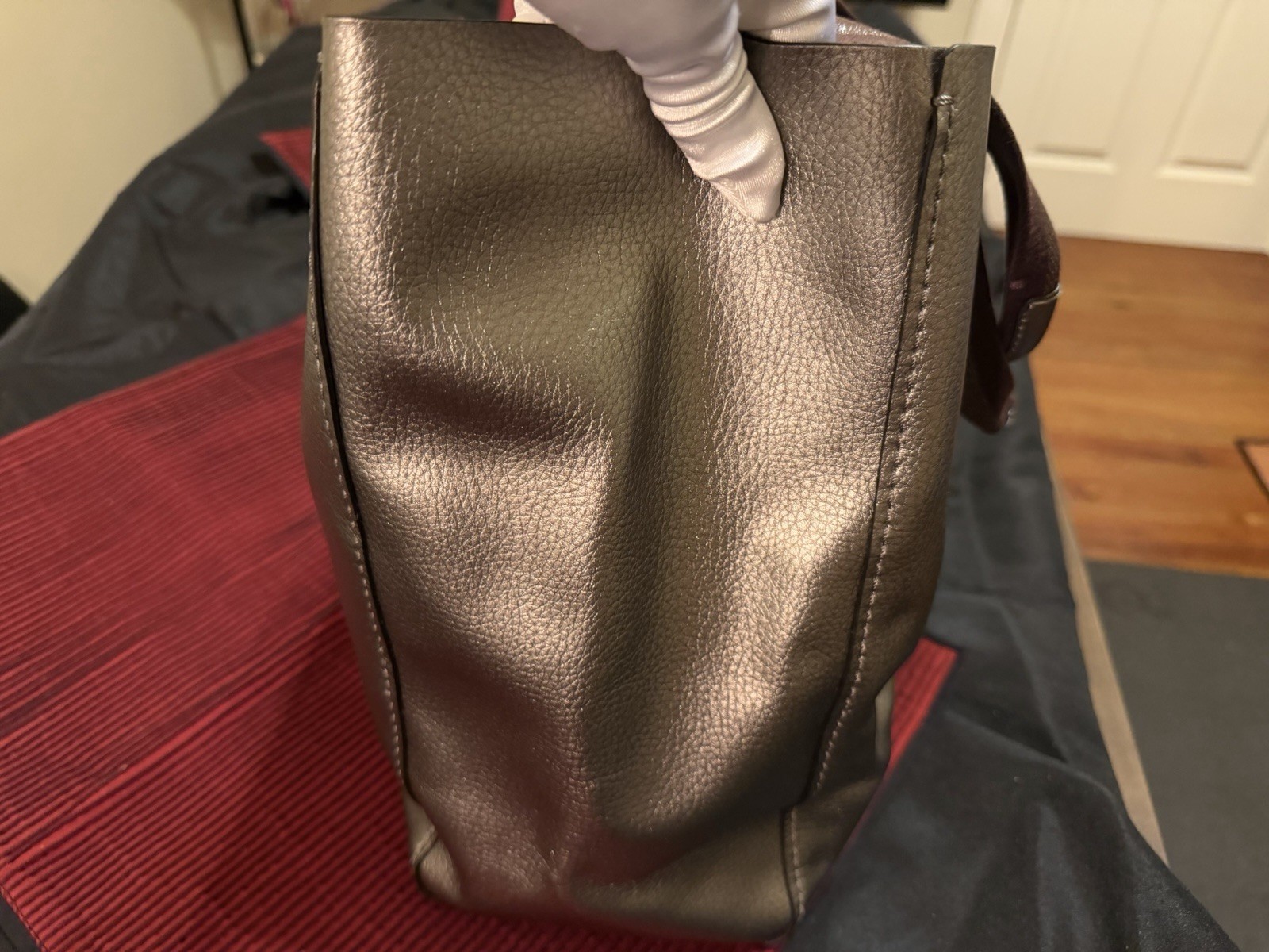 Coach Bronze Pebbled Tote Large Double Handles Snap Zip Inner Pockets Bag Charm