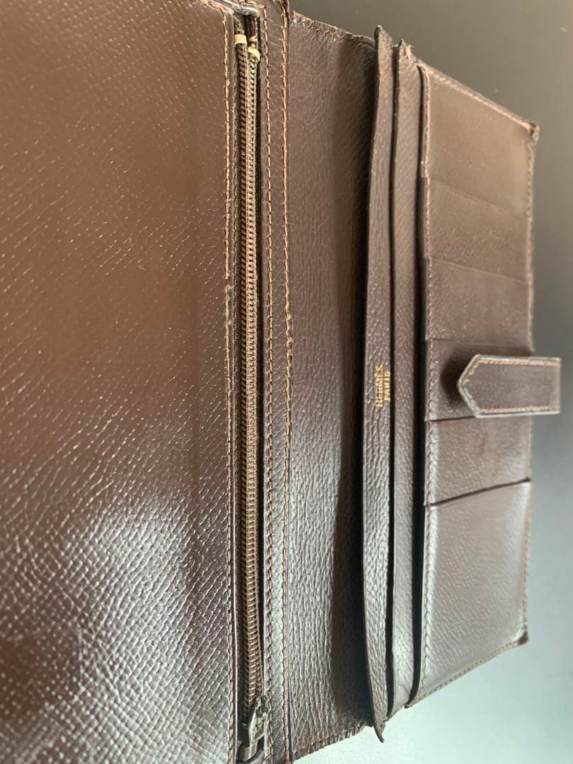 HERMES Bearn Long Wallet, Bifold Wallet, Leather, Engraved Brown 17.5x9cm France