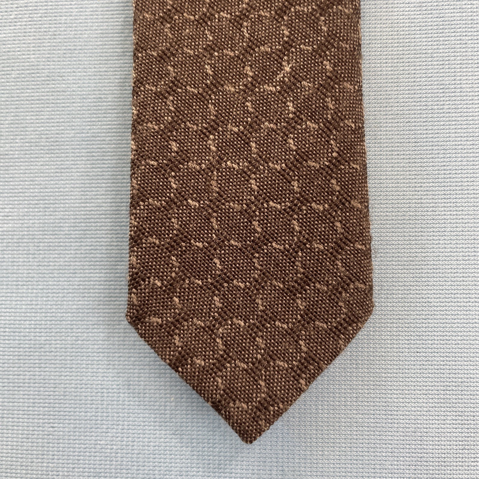 Vtg 60s Tie Wool Cotton Necktie Brown Woven MCM Deco Texture Cloth Cravat 2×53