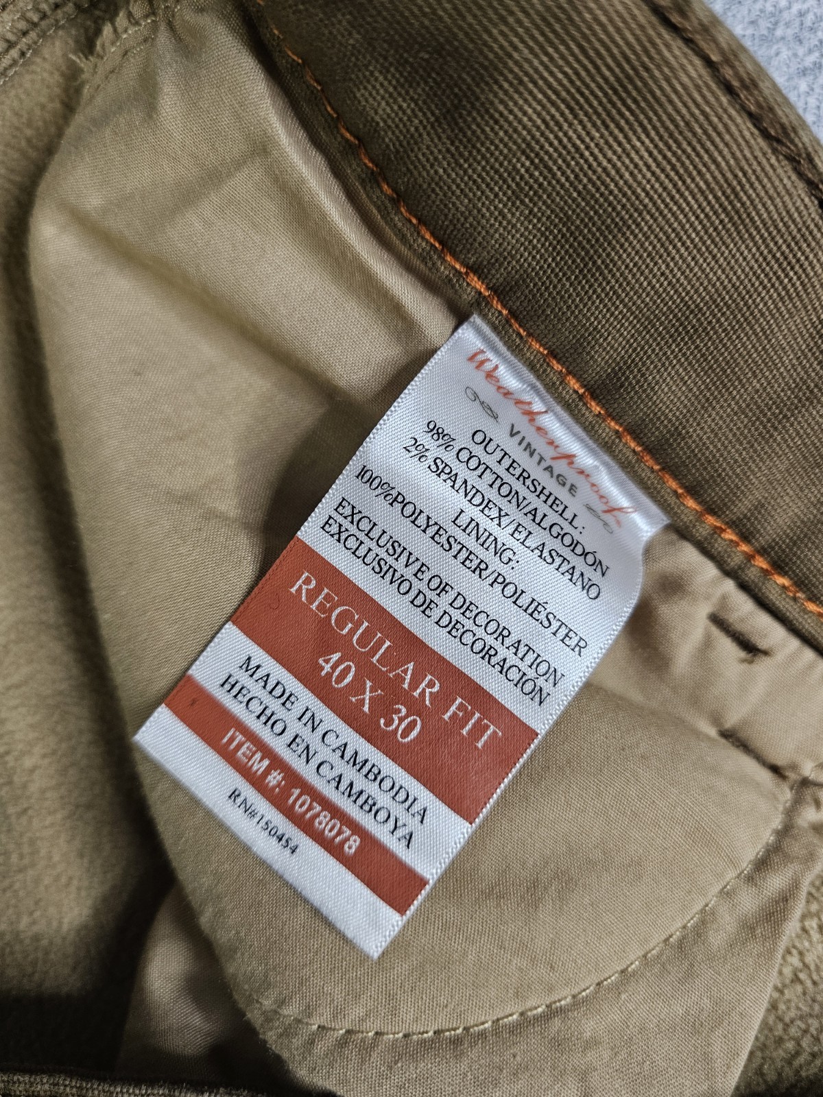 Weatherproof Vintage Men’s Fleece Lined Canvas Pants Brown 40×30