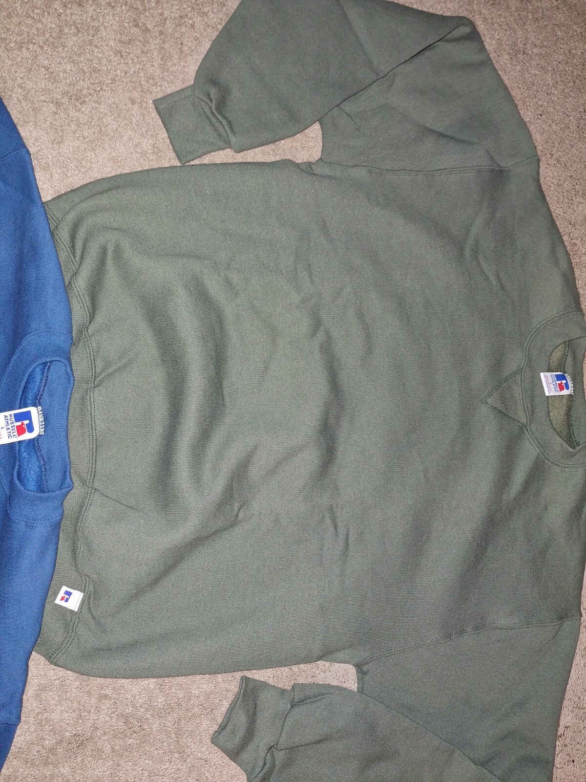 2 VINTAGE Russell Athletic Sweatshirt Mens Large Crewneck 90s Logo Blank USA