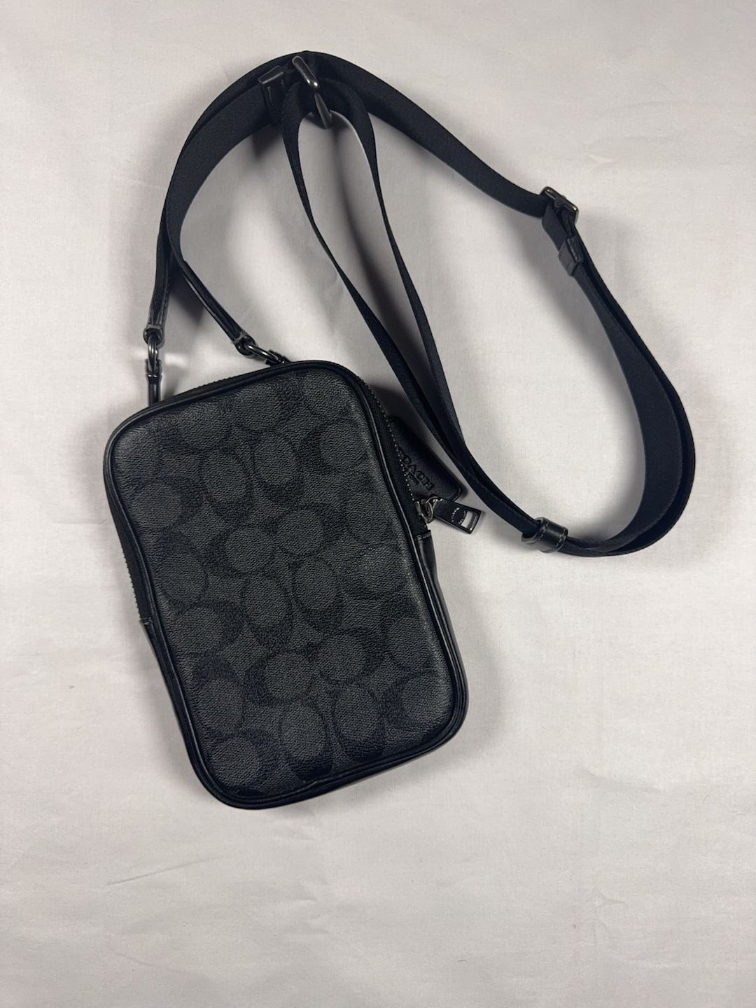 Coach CO912 Aden Crossbody In Signature Canvas Gunmetal/Charcoal/Black,
