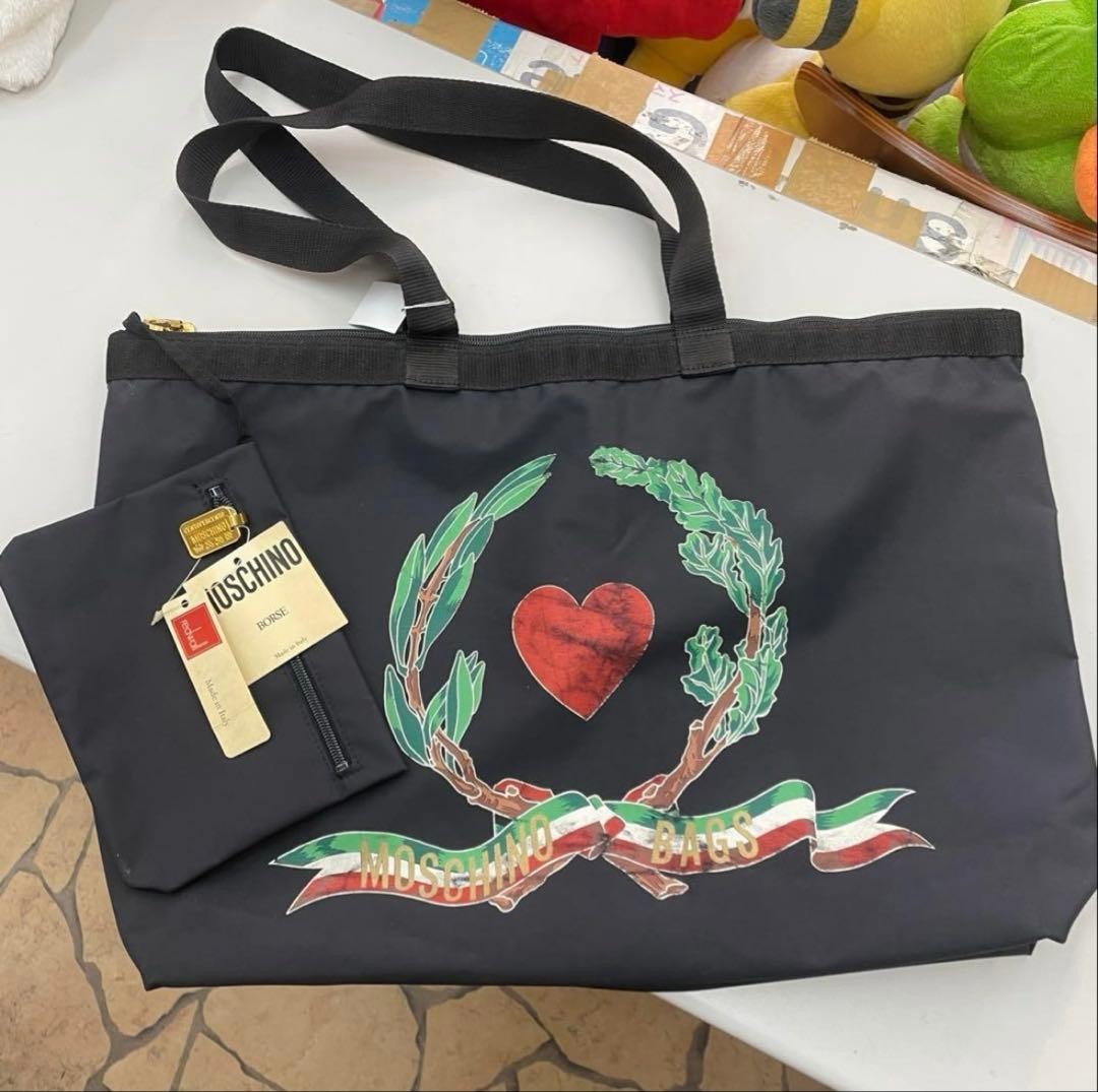 Moschino Redwall Tote Bag Handbag Purse w/Pouch Nylon in Black NEW Floor Model