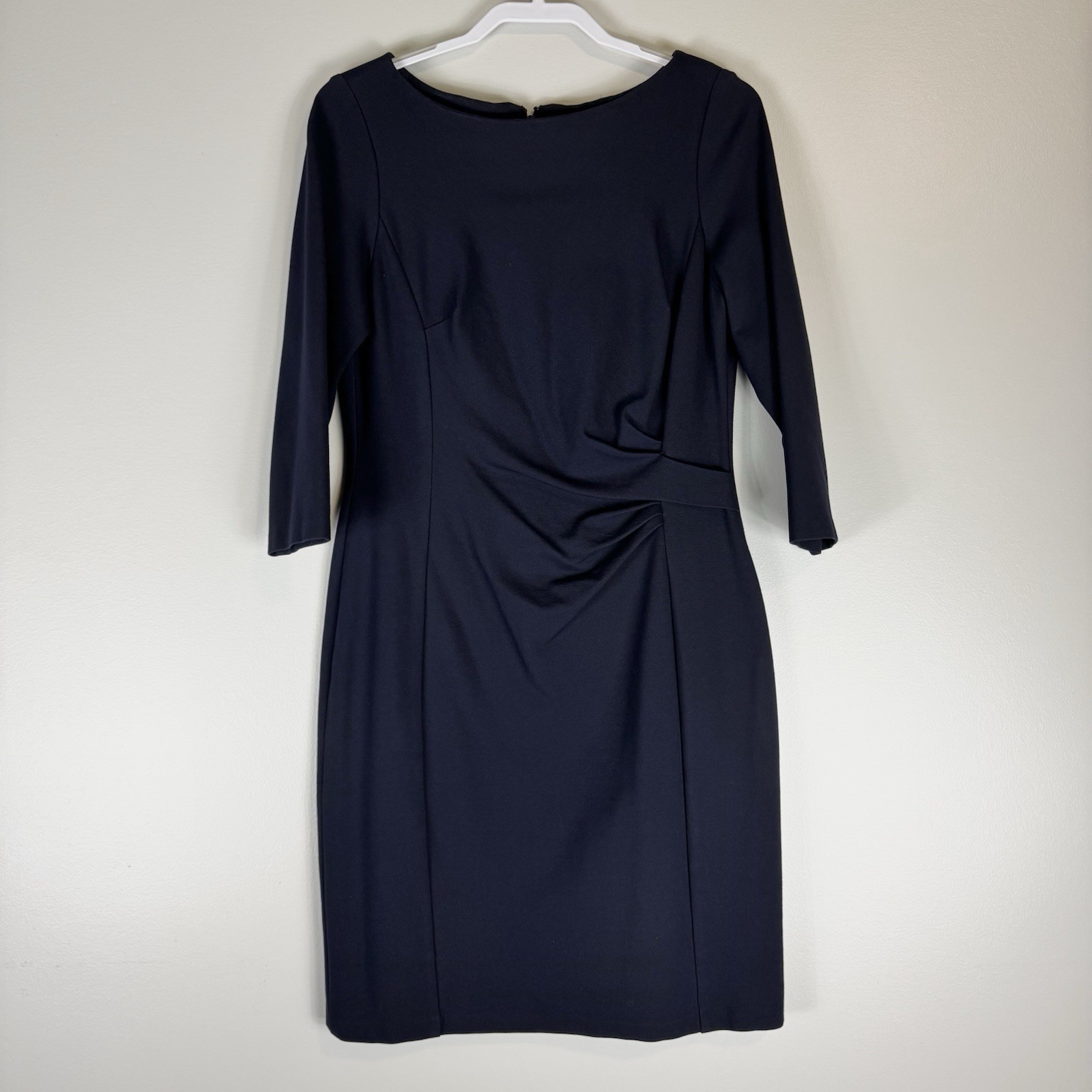 Lauren Ralph Lauren Dress Sz 12 Navy Ruched Side Scuba Business Career Cocktail