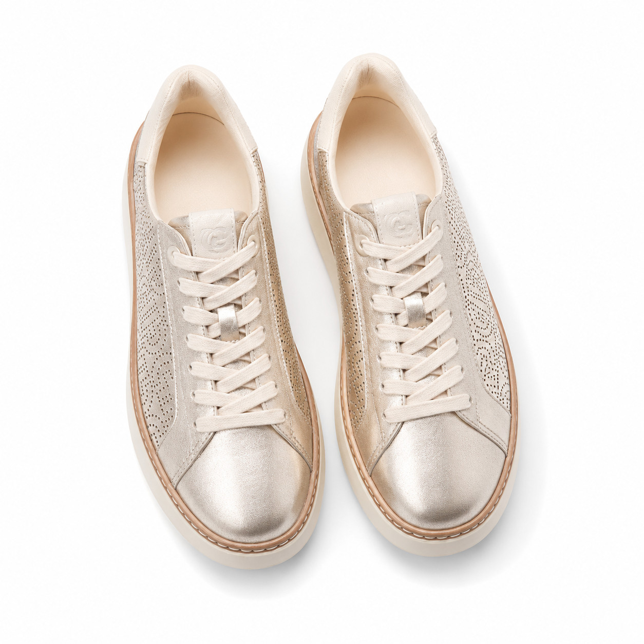 Cole Haan GrandPro Women Sneakers Size 8.5B Gold Leather Platform Low Top Shoes