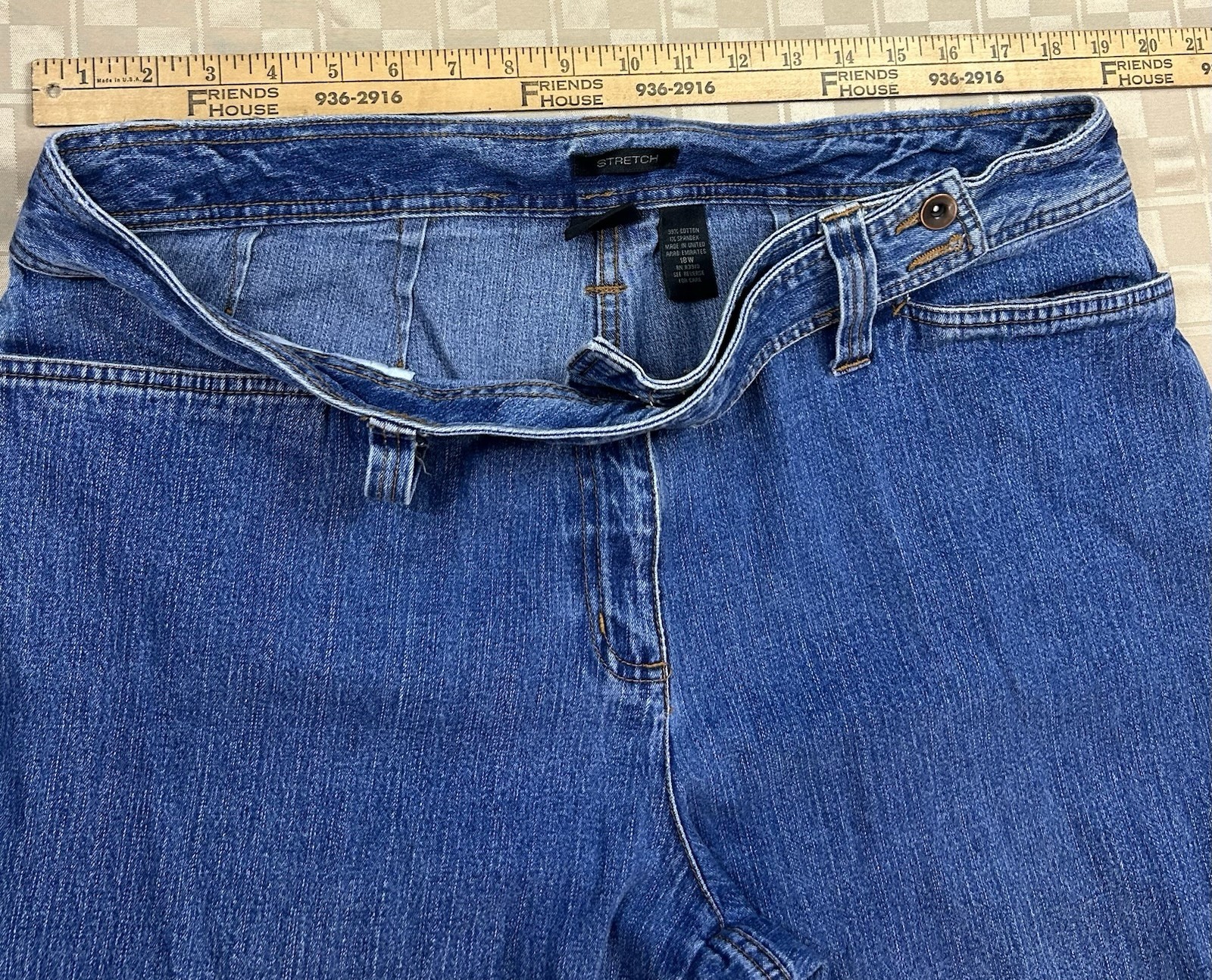 Khazana | 18W | Blue | Stretch Denim Front Pockets Belted Button Zipper Closure