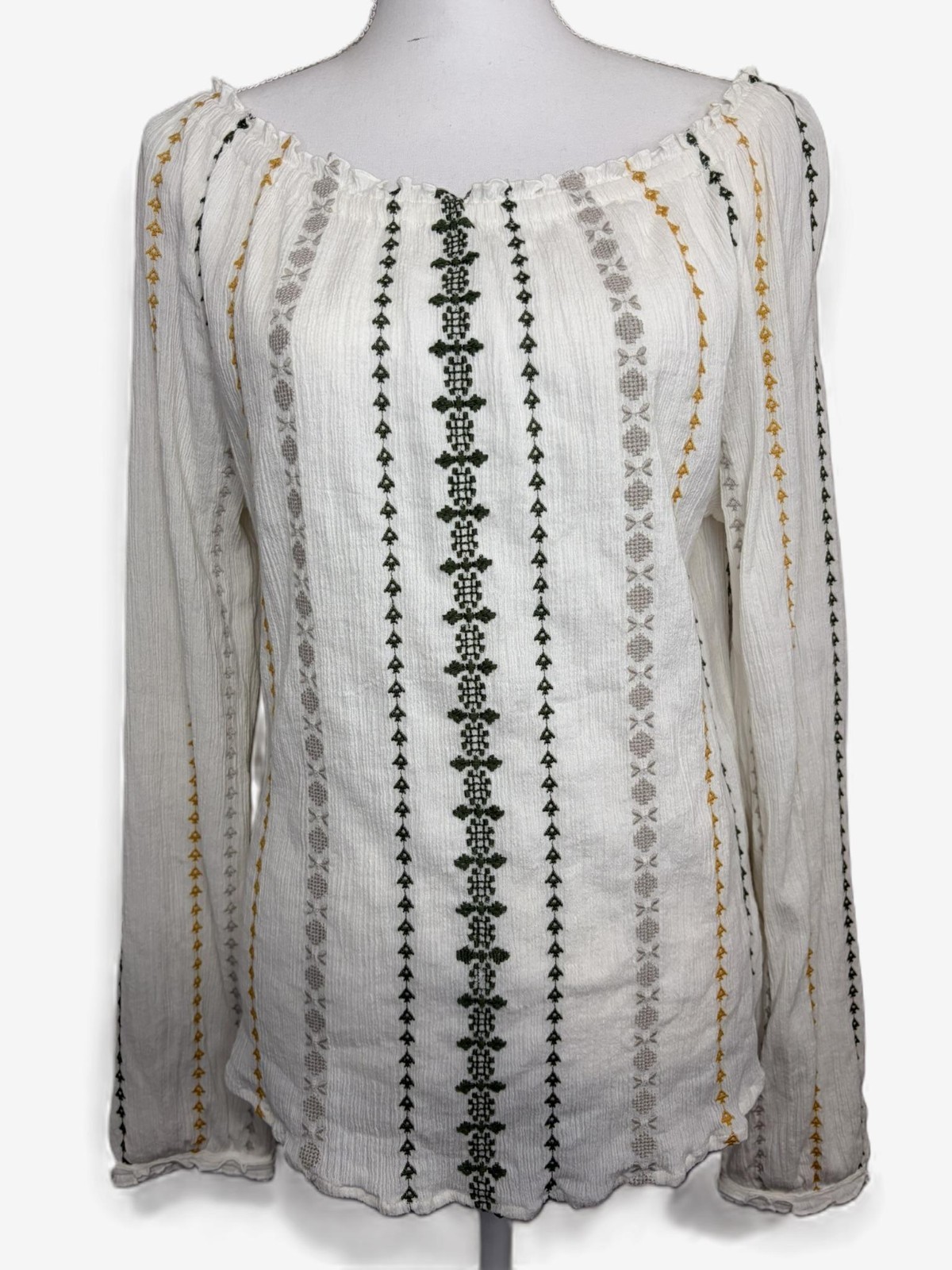Karen Kane XL White Embroidered Boho Top 100% Cotton Long Sleeve Cottagecore EUC