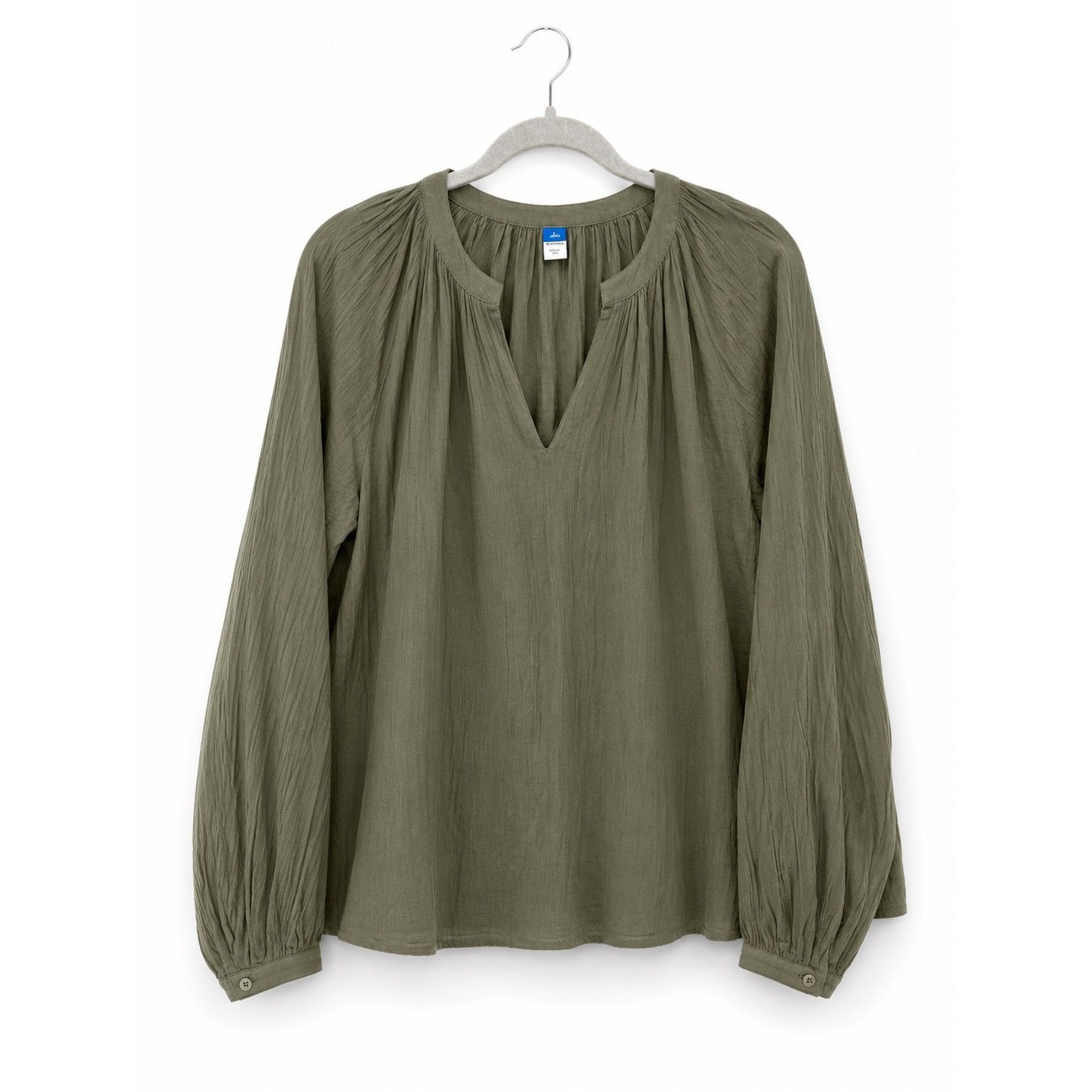 Old Navy Olive Green Peasant Blouse Medium Tall Boho Long Sleeve Cotton Top