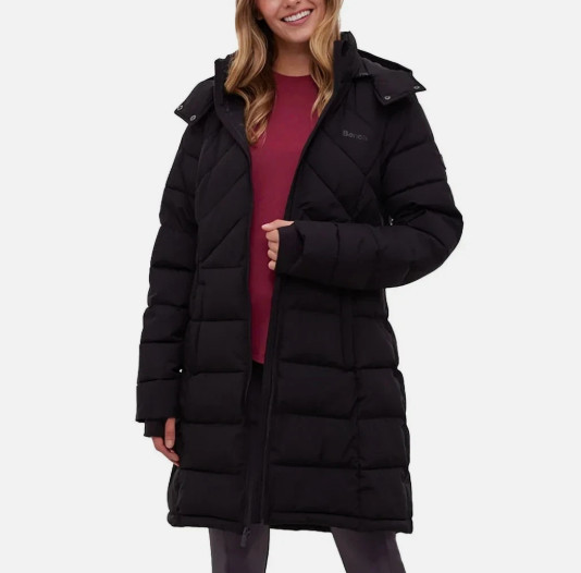 Bench Women’s Hooded Long Puffer Coat Jacket, Black, Size Large (a small rip)
