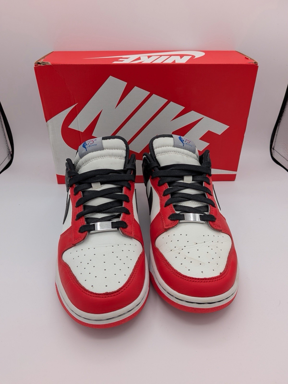 Nike Dunk Low EMB NBA 75th Bulls Sail/Black/Red DD3363-100 Size 9M/10.5W Used