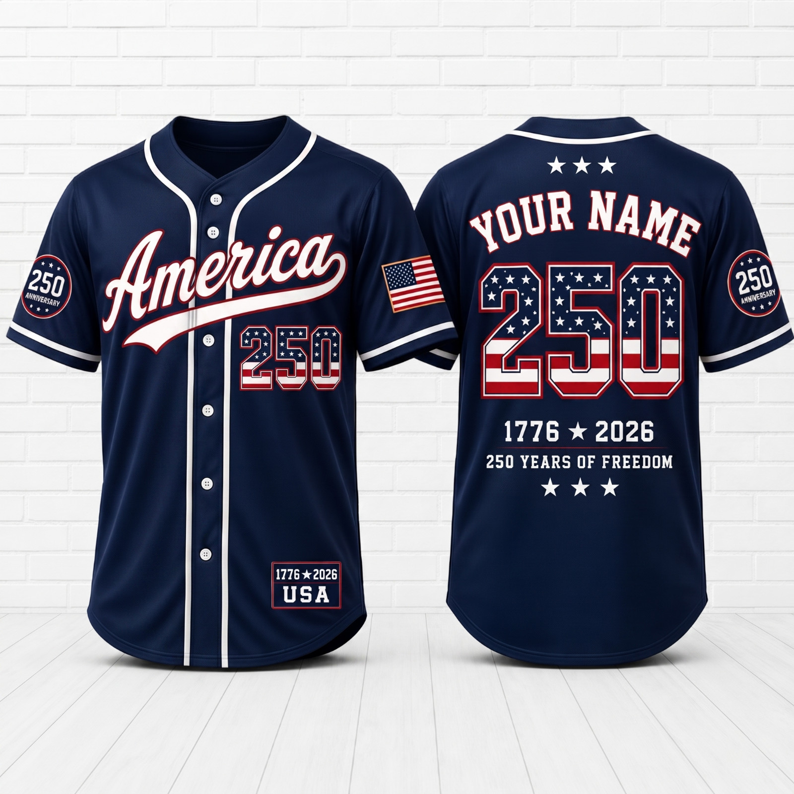 America 250 Baseball Jersey 250 Years Of Freedom 1776-2026 Patriotic Jersey