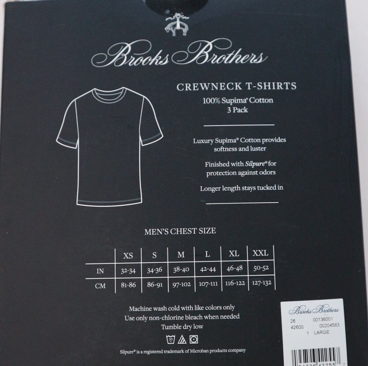 Brooks Brothers 1818 Men’s Crewneck Cotton Undershirt Black w/ logo 3pcs/Pack