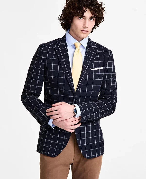 $295 Nautica Men’s Navy Cotton & Linen Print Modern Fit Sport Coat 42 S zja2526a