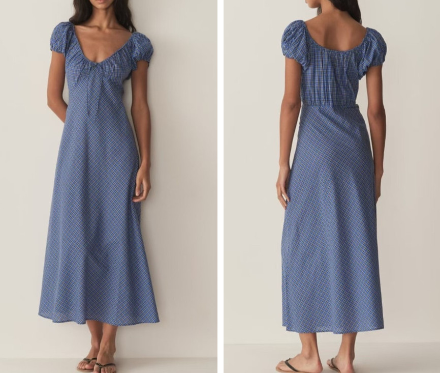 Women Doen Round Neck Checked Short Sleeve A-line Midi Dress
