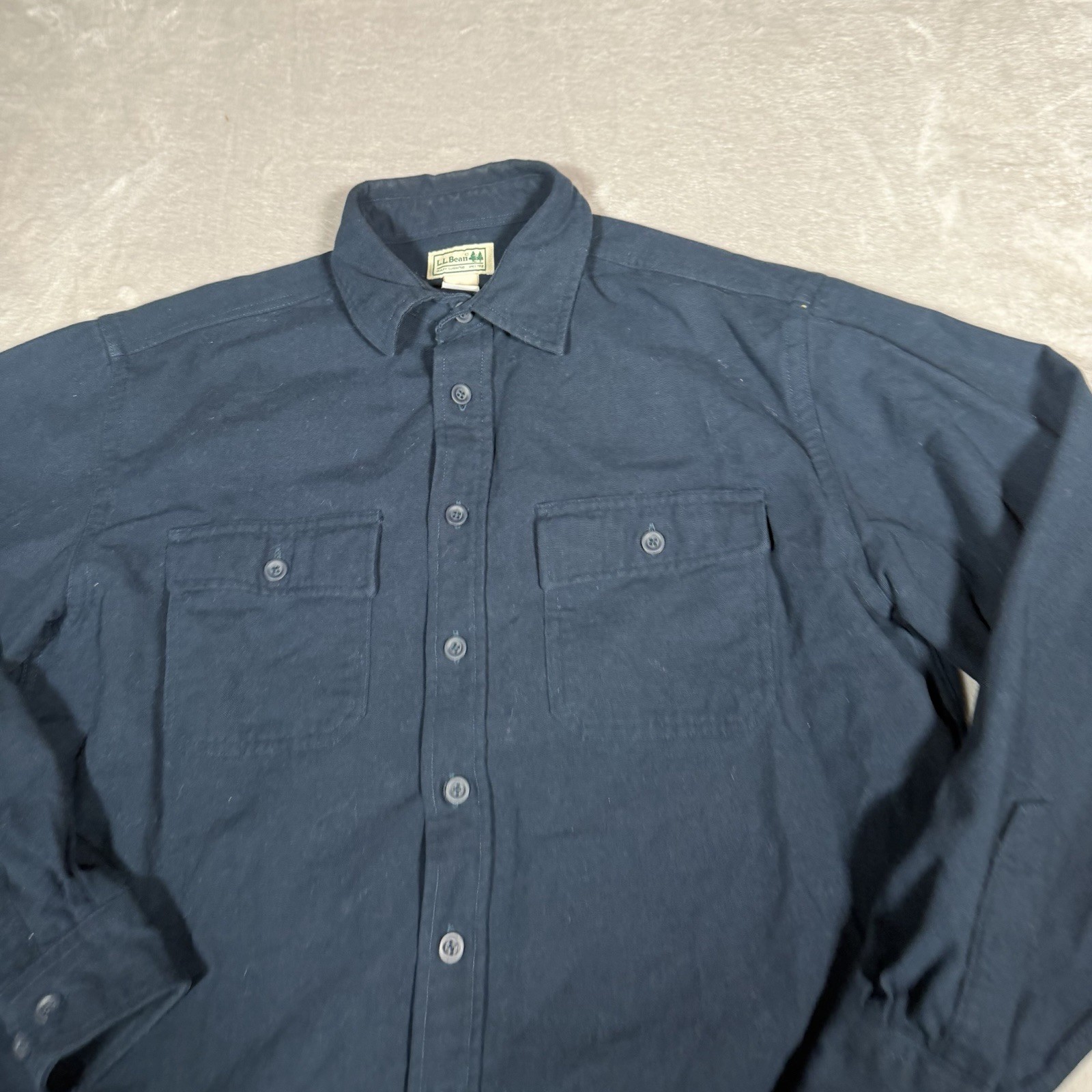 LL Bean Shirt Mens Large Blue Chamois Cloth Signature Slim Fit Button Up Outdoor