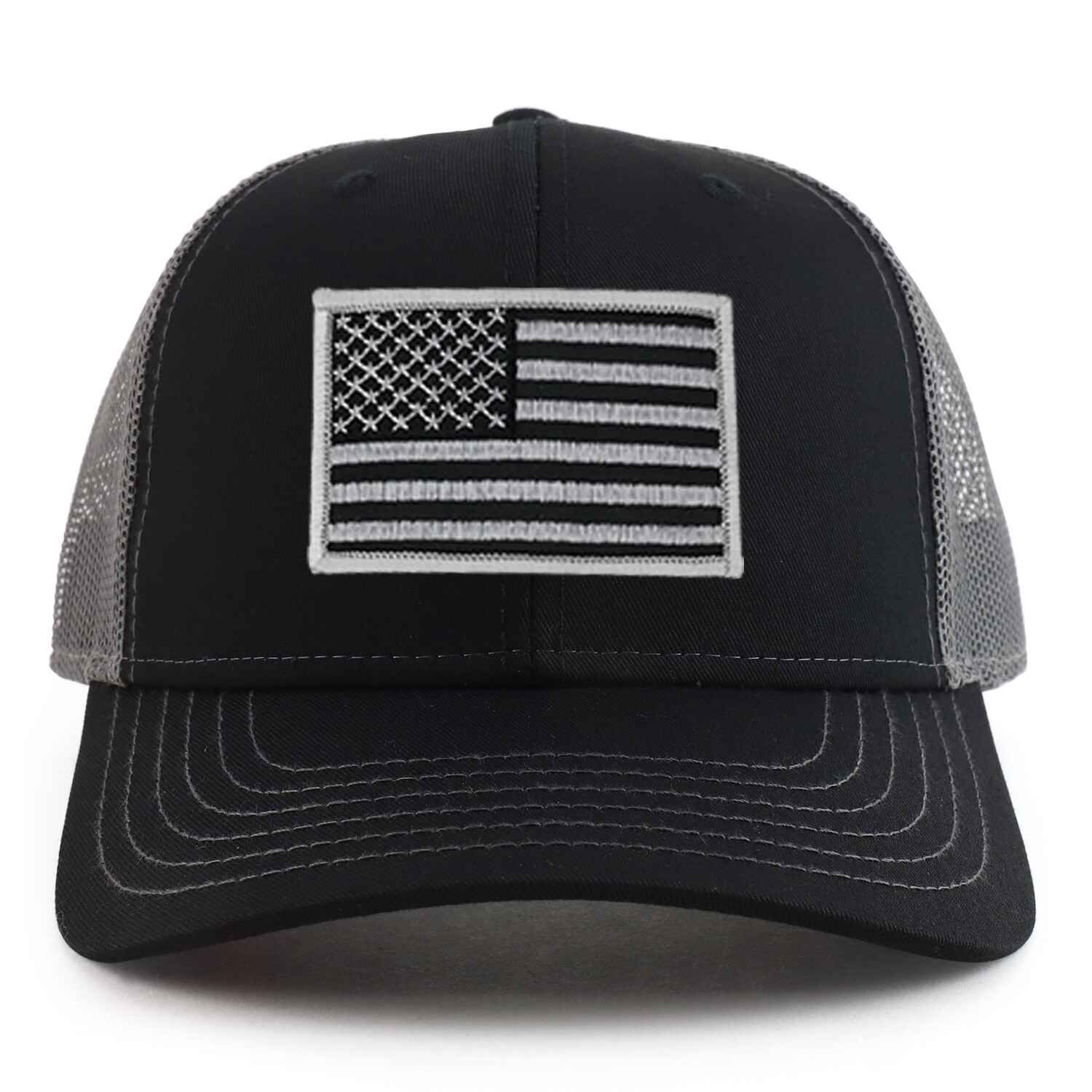 Black Grey American Flag Patch 6 Panel Two Tone Mesh Back Trucker Cap – FREESHIP