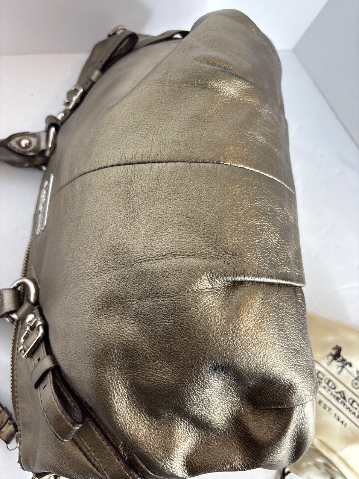 Coach Madison Sophia bronze leather satchel purse shoulder strap dust bag 15960