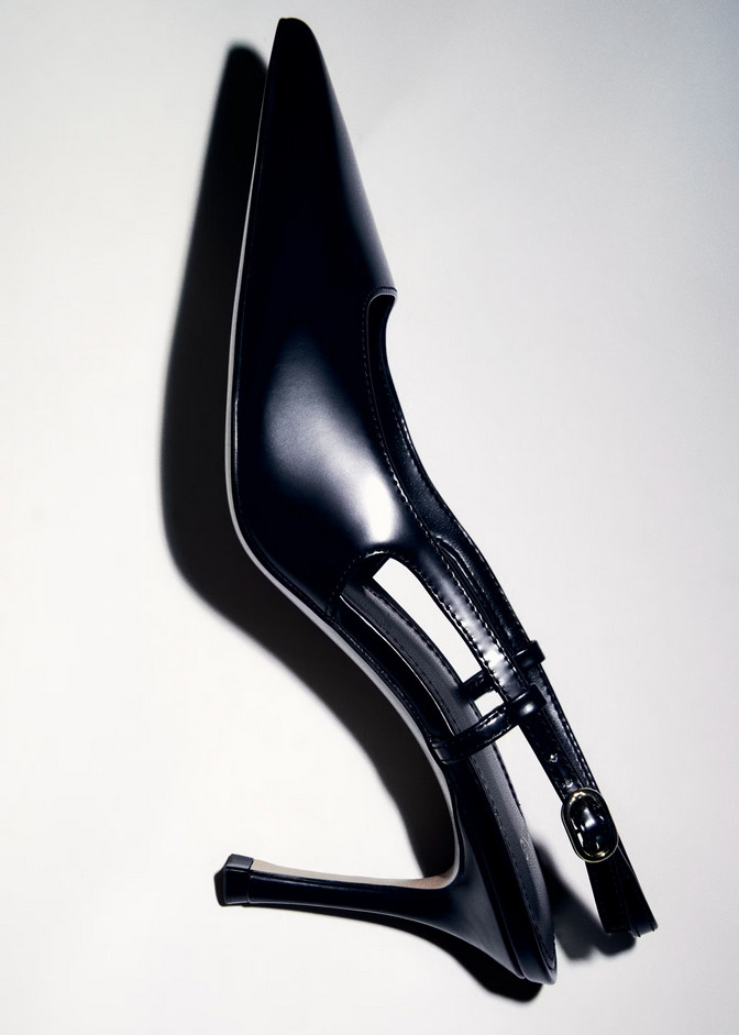 NEW MANGO MNG BLACK LEATHER POINTED TOE SLINGBACK HEELS SHOES 36 US 6