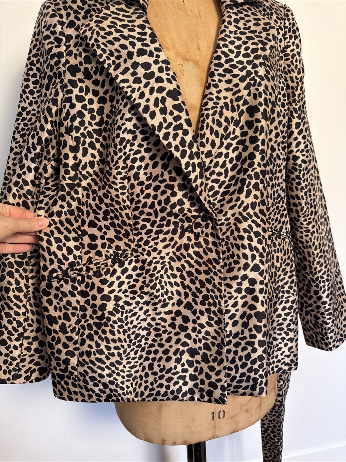 Vintage Y2K Le Suit Leopard Jacket Waist Tie Sash Belt L Classic Capsule Chic