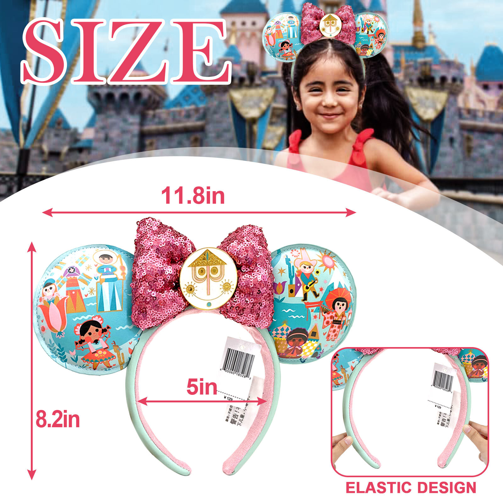 Disney-Park’s It’s a Small World Minnie Mouse Sequined Bow Ears Headband US