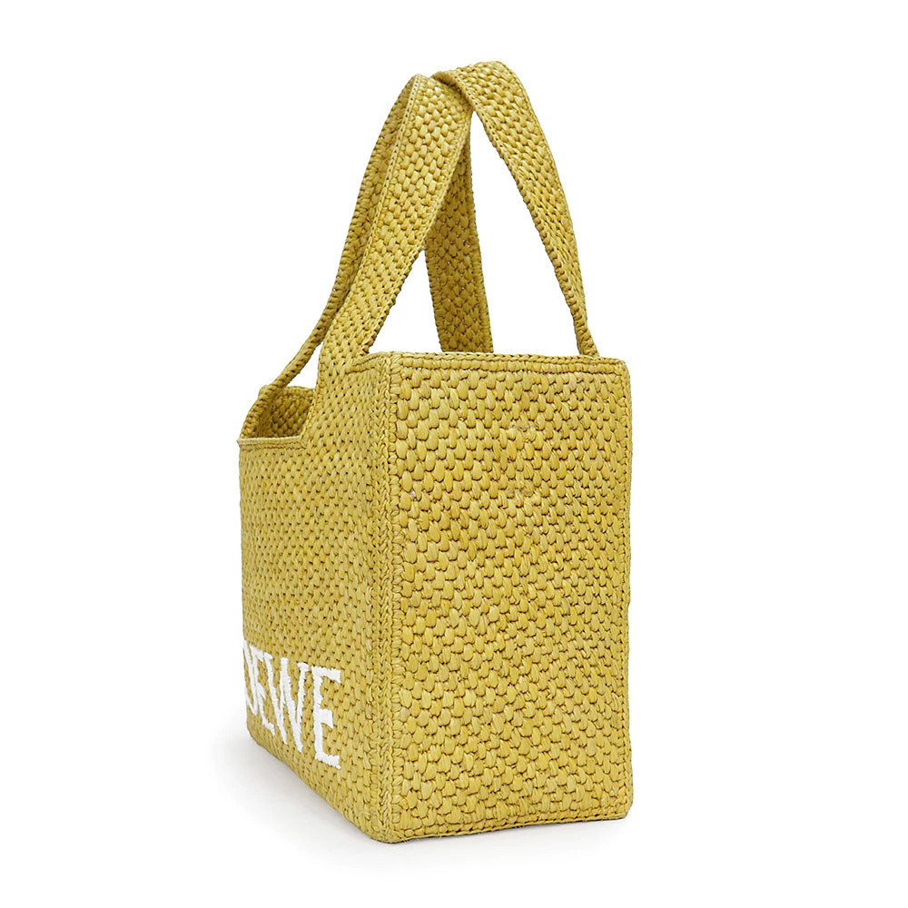 LOEWE Font Medium Oak Yellow A685B61X01 Tote Raffia / Calfskin Unisex #BCB1941