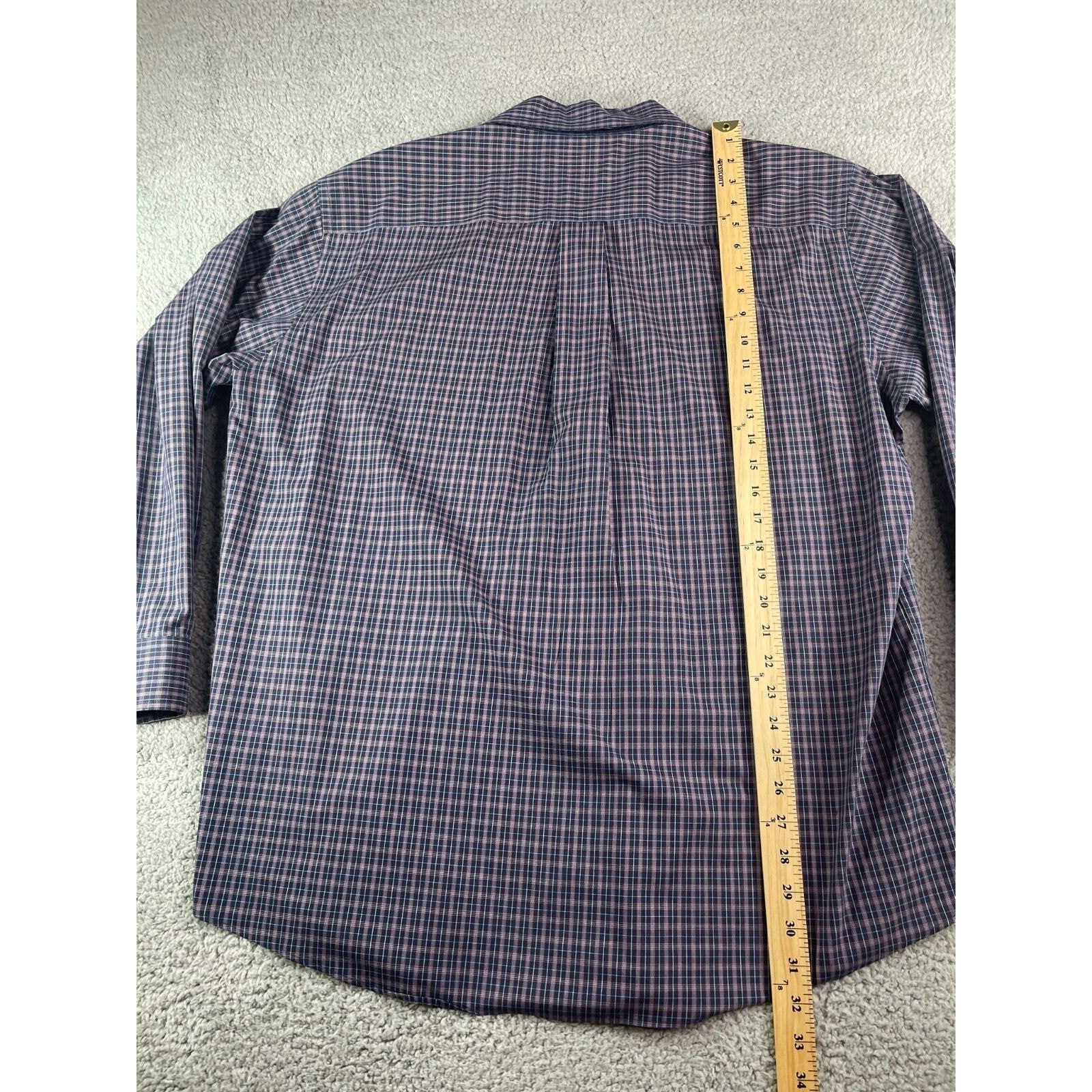 Nautica Shirt Mens 34 / 35 Button Down 17.5 in Blue Purple Plaid Non Iron Cotton