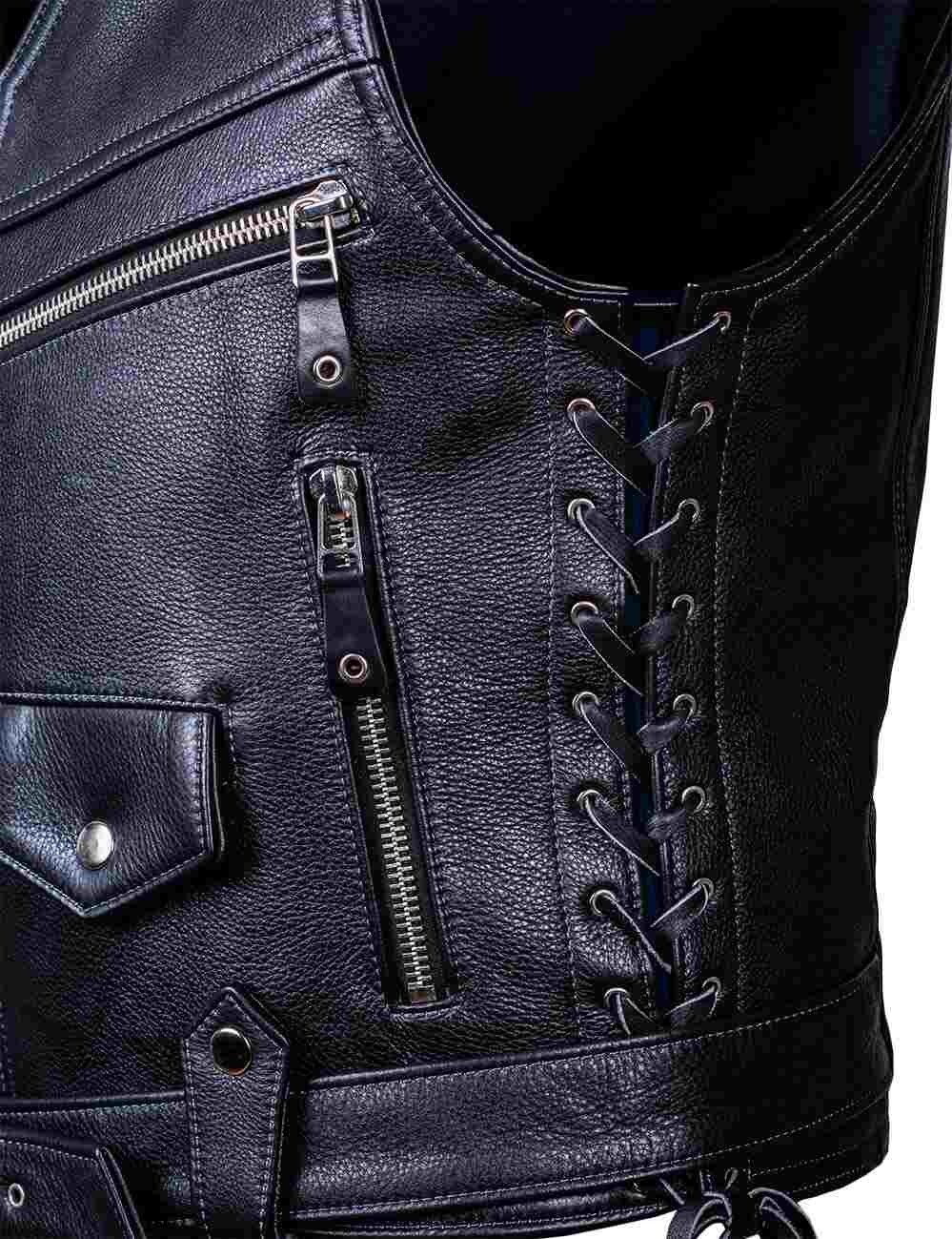 Rock Leather Biker Vest black Art