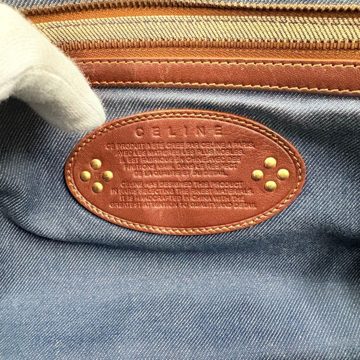 CELINE Boogie Bag Trionf Denim Handbag Canvas Blue Authentic